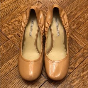 Vera Wang Lavender Beige Paten Leather Wedge Heels